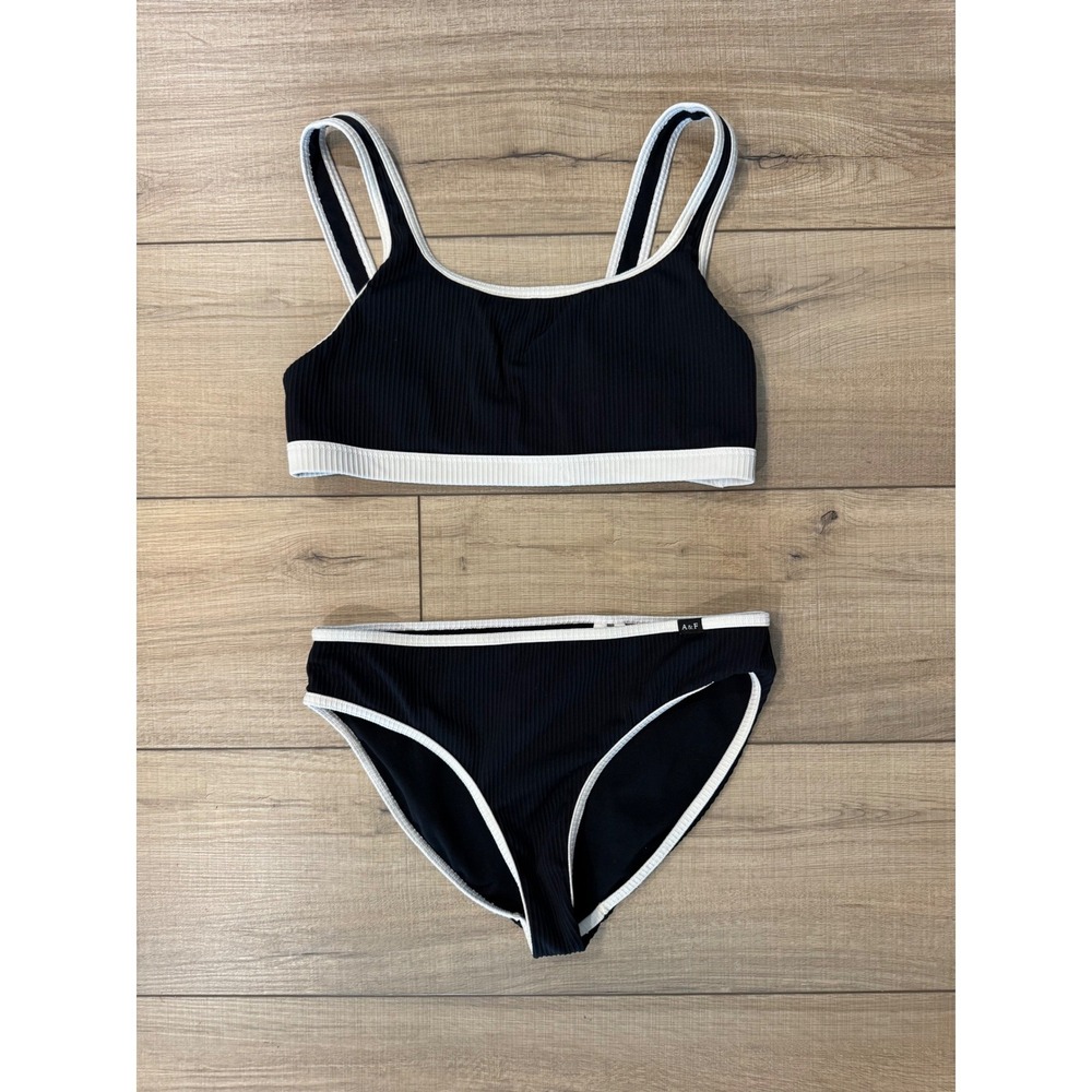 Abercrombie Kids Ribbed Bikini Set Girls 13 14 Black White Contrast Trim